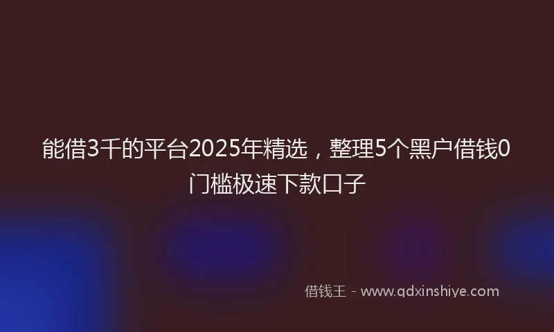 能借3千的平台2025年精选，整理5个黑户借钱0门槛极速下款口子