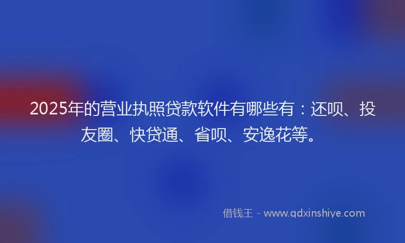 2025年的营业执照贷款软件有哪些有：还呗、投友圈、快贷通、省呗、安逸花等。