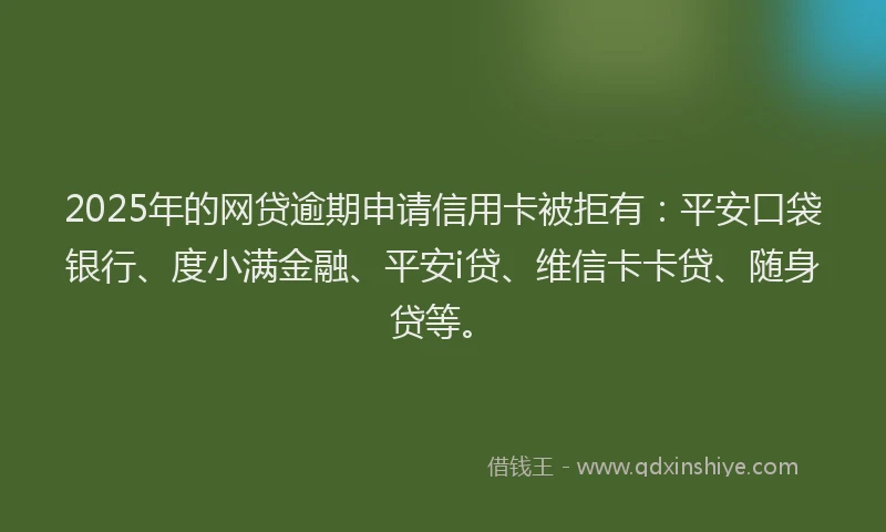 2025年的网贷逾期申请信用卡被拒有：平安口袋银行、度小满金融、平安i贷、维信卡卡贷、随身贷等。