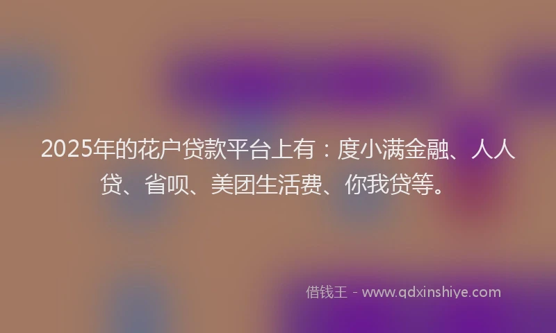 2025年的花户贷款平台上有：度小满金融、人人贷、省呗、美团生活费、你我贷等。