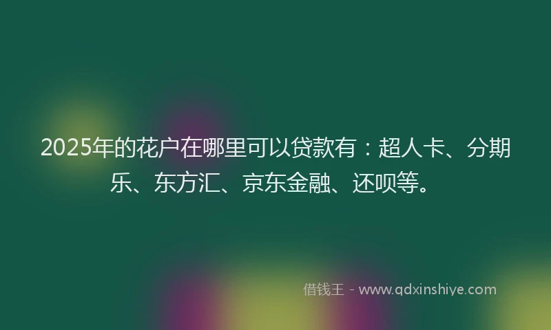 2025年的花户在哪里可以贷款有：超人卡、分期乐、东方汇、京东金融、还呗等。