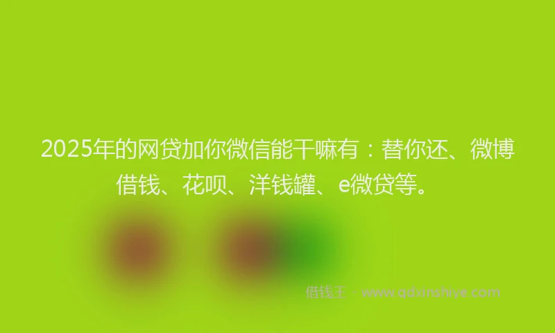 2025年的网贷加你微信能干嘛有：替你还、微博借钱、花呗、洋钱罐、e微贷等。