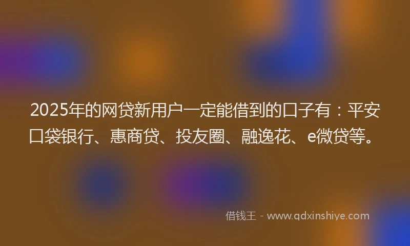 2025年的网贷新用户一定能借到的口子有：平安口袋银行、惠商贷、投友圈、融逸花、e微贷等。