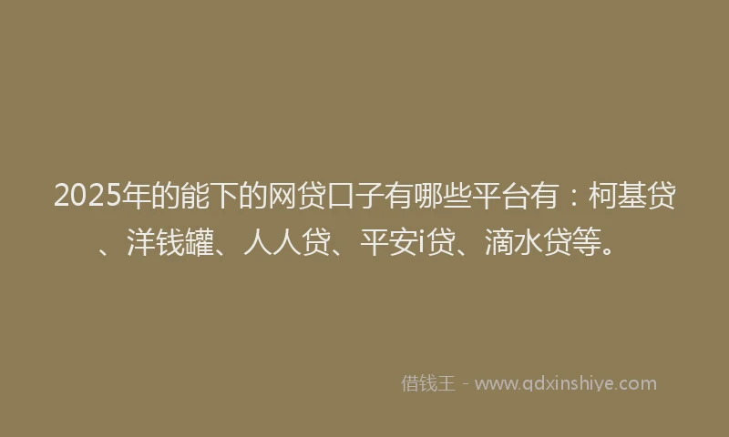 2025年的能下的网贷口子有哪些平台有：柯基贷、洋钱罐、人人贷、平安i贷、滴水贷等。