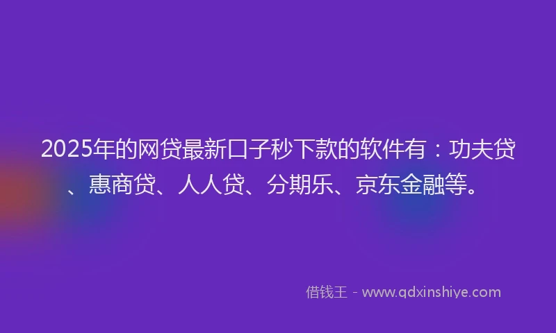 2025年的网贷最新口子秒下款的软件有：功夫贷、惠商贷、人人贷、分期乐、京东金融等。
