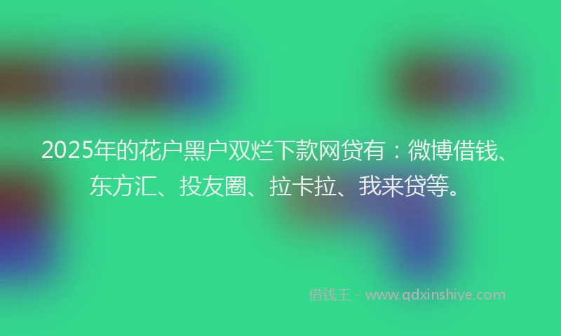 2025年的花户黑户双烂下款网贷有：微博借钱、东方汇、投友圈、拉卡拉、我来贷等。