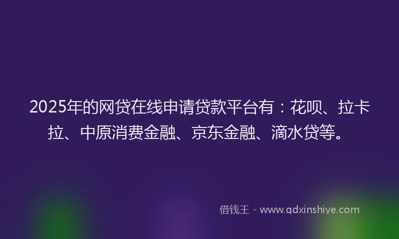 2025年的网贷在线申请贷款平台有：花呗、拉卡拉、中原消费金融、京东金融、滴水贷等。
