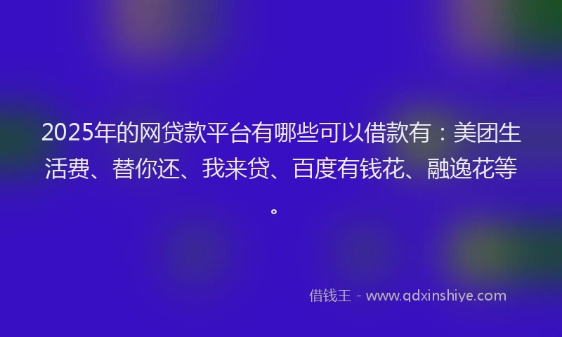 2025年的网贷款平台有哪些可以借款有：美团生活费、替你还、我来贷、百度有钱花、融逸花等。