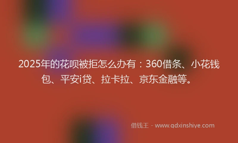 2025年的花呗被拒怎么办有：360借条、小花钱包、平安i贷、拉卡拉、京东金融等。