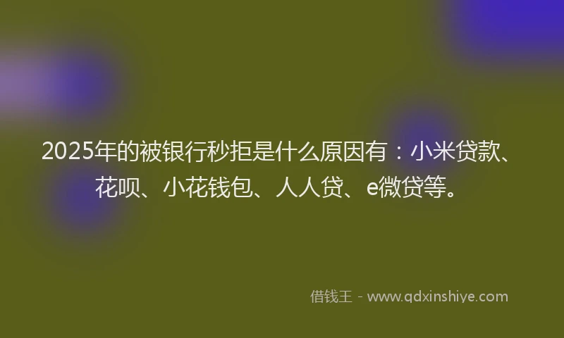 2025年的被银行秒拒是什么原因有：小米贷款、花呗、小花钱包、人人贷、e微贷等。