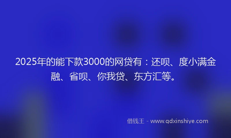 2025年的能下款3000的网贷有：还呗、度小满金融、省呗、你我贷、东方汇等。