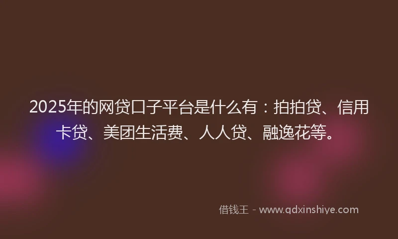 2025年的网贷口子平台是什么有：拍拍贷、信用卡贷、美团生活费、人人贷、融逸花等。