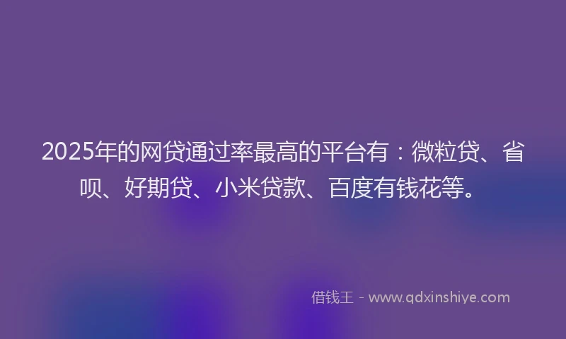 2025年的网贷通过率最高的平台有：微粒贷、省呗、好期贷、小米贷款、百度有钱花等。