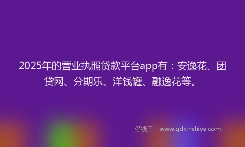 2025年的营业执照贷款平台app有：安逸花、团贷网、分期乐、洋钱罐、融逸花等。