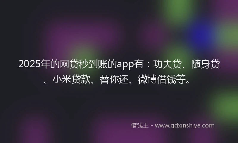 2025年的网贷秒到账的app有：功夫贷、随身贷、小米贷款、替你还、微博借钱等。
