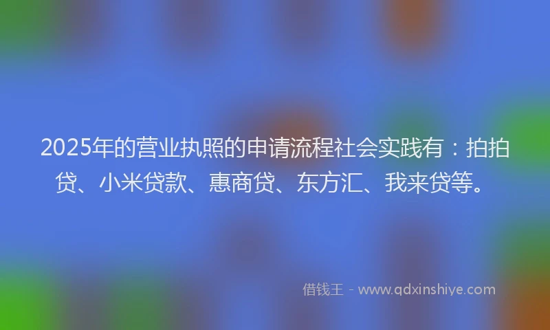 2025年的营业执照的申请流程社会实践有：拍拍贷、小米贷款、惠商贷、东方汇、我来贷等。