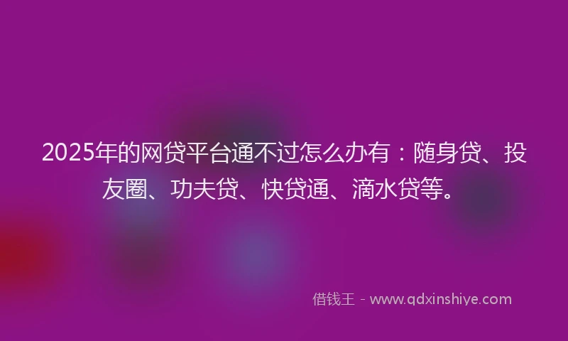2025年的网贷平台通不过怎么办有：随身贷、投友圈、功夫贷、快贷通、滴水贷等。