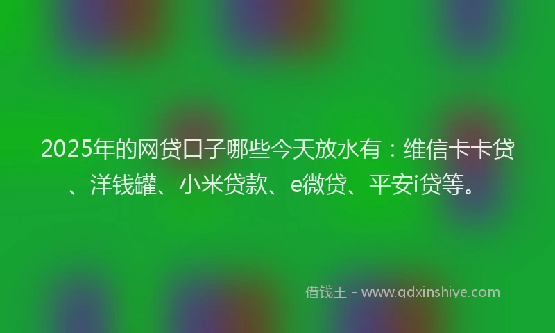 2025年的网贷口子哪些今天放水有：维信卡卡贷、洋钱罐、小米贷款、e微贷、平安i贷等。
