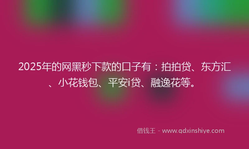 2025年的网黑秒下款的口子有：拍拍贷、东方汇、小花钱包、平安i贷、融逸花等。