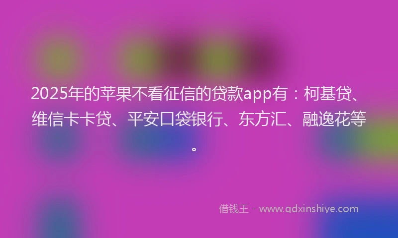 2025年的苹果不看征信的贷款app有：柯基贷、维信卡卡贷、平安口袋银行、东方汇、融逸花等。