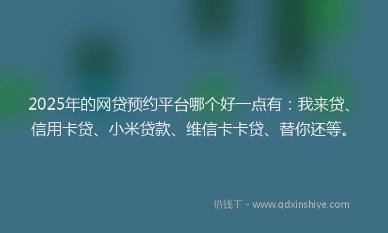 2025年的网贷预约平台哪个好一点有：我来贷、信用卡贷、小米贷款、维信卡卡贷、替你还等。