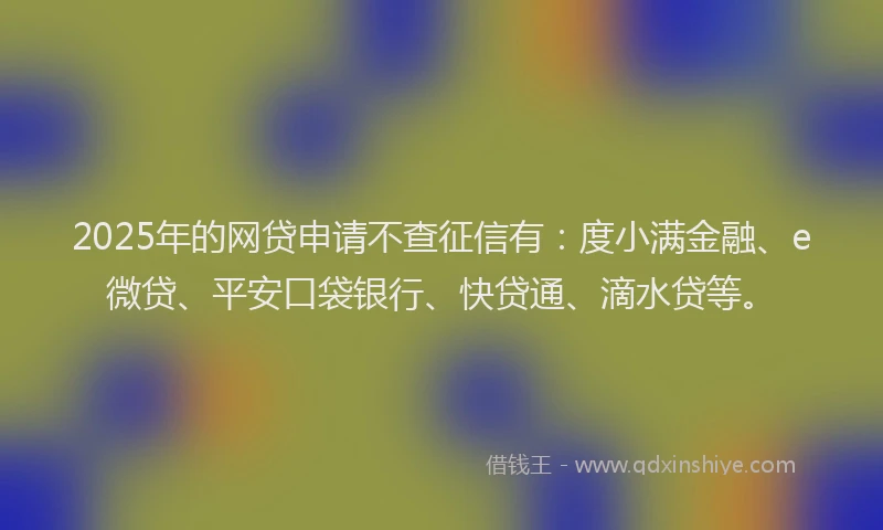 2025年的网贷申请不查征信有：度小满金融、e微贷、平安口袋银行、快贷通、滴水贷等。