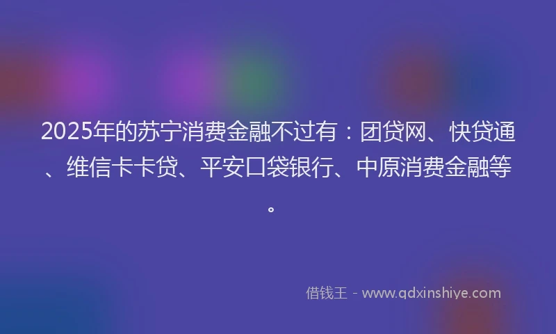 2025年的苏宁消费金融不过有：团贷网、快贷通、维信卡卡贷、平安口袋银行、中原消费金融等。