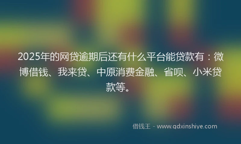 2025年的网贷逾期后还有什么平台能贷款有：微博借钱、我来贷、中原消费金融、省呗、小米贷款等。