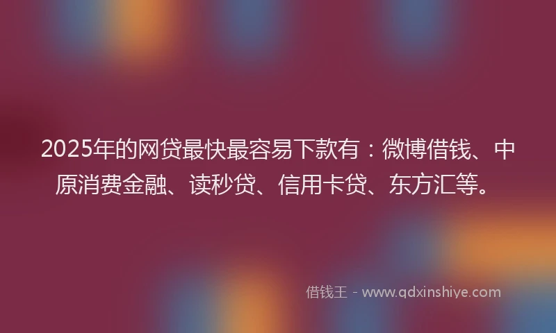 2025年的网贷最快最容易下款有：微博借钱、中原消费金融、读秒贷、信用卡贷、东方汇等。