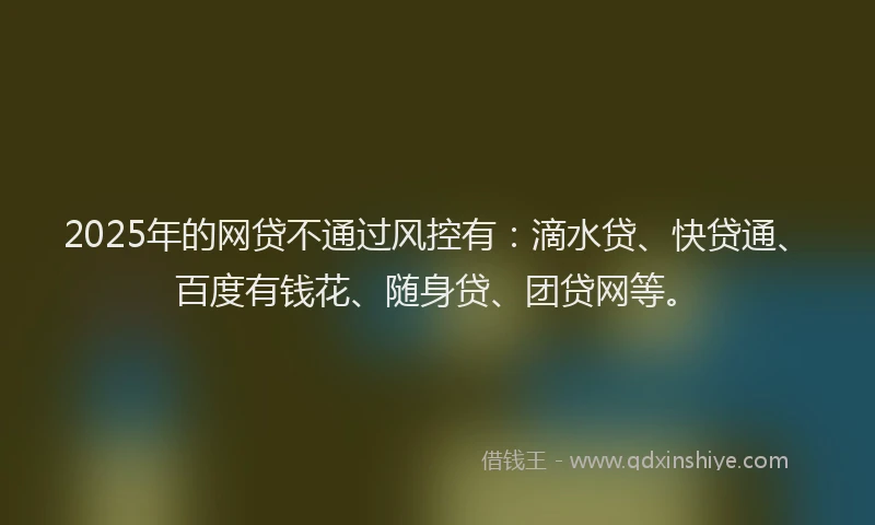 2025年的网贷不通过风控有：滴水贷、快贷通、百度有钱花、随身贷、团贷网等。