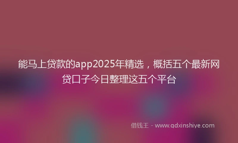 能马上贷款的app2025年精选，概括五个最新网贷口子今日整理这五个平台