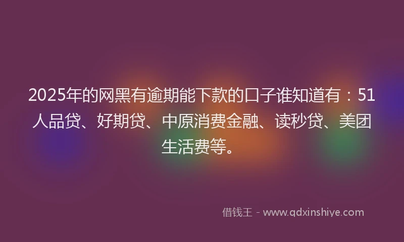2025年的网黑有逾期能下款的口子谁知道有：51人品贷、好期贷、中原消费金融、读秒贷、美团生活费等。