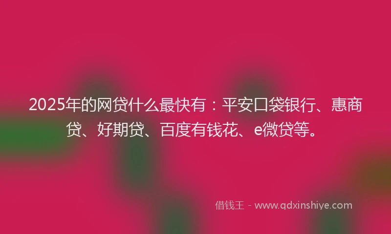 2025年的网贷什么最快有：平安口袋银行、惠商贷、好期贷、百度有钱花、e微贷等。