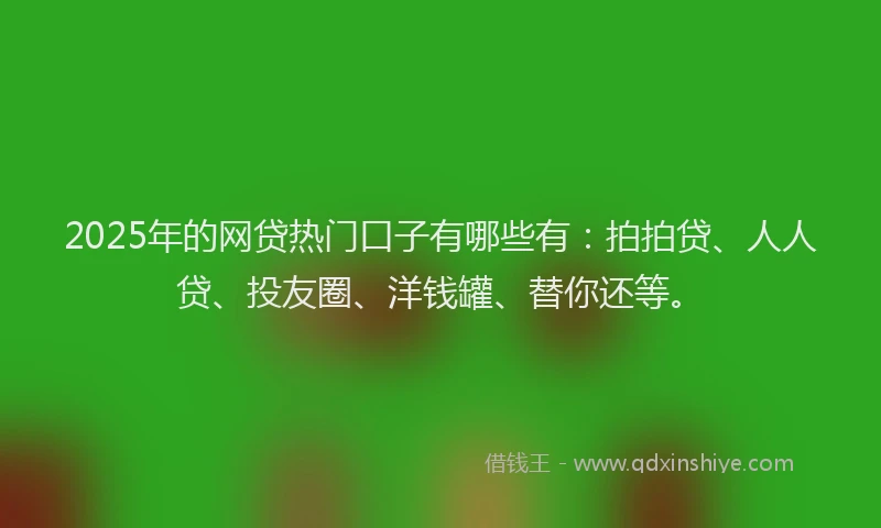 2025年的网贷热门口子有哪些有：拍拍贷、人人贷、投友圈、洋钱罐、替你还等。