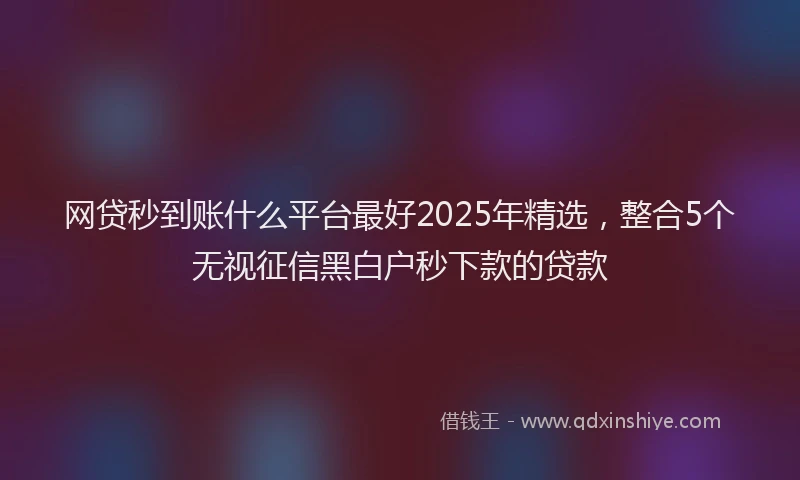 网贷秒到账什么平台最好2025年精选，整合5个无视征信黑白户秒下款的贷款