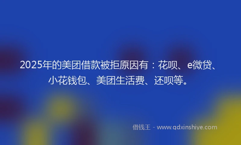 2025年的美团借款被拒原因有：花呗、e微贷、小花钱包、美团生活费、还呗等。
