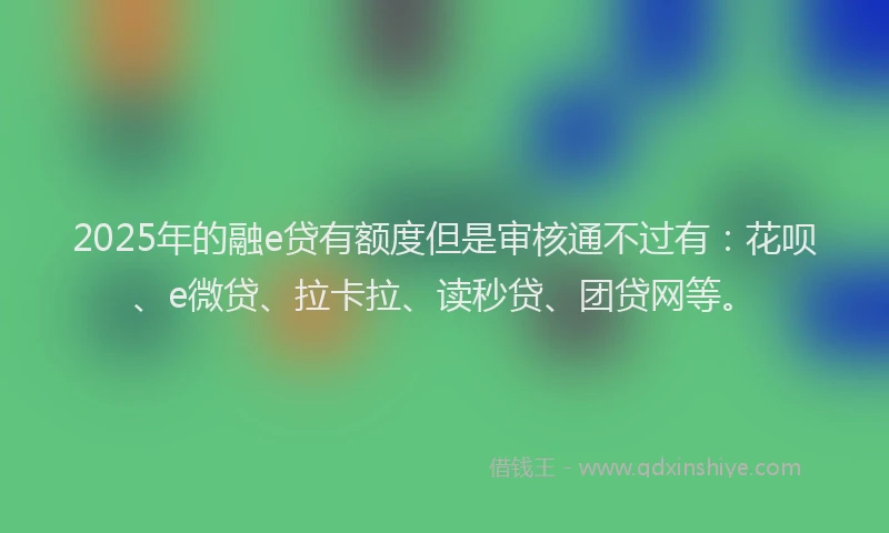 2025年的融e贷有额度但是审核通不过有：花呗、e微贷、拉卡拉、读秒贷、团贷网等。