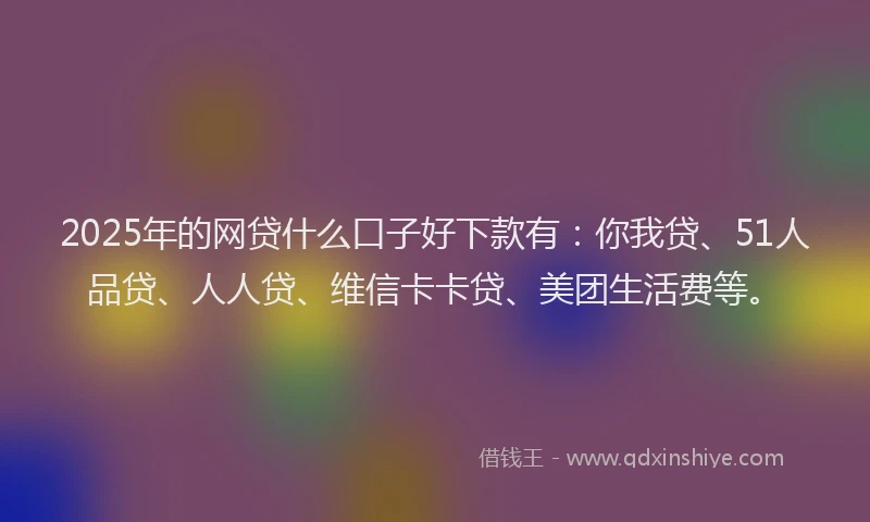 2025年的网贷什么口子好下款有：你我贷、51人品贷、人人贷、维信卡卡贷、美团生活费等。