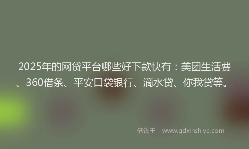 2025年的网贷平台哪些好下款快有：美团生活费、360借条、平安口袋银行、滴水贷、你我贷等。