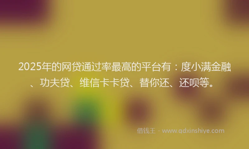 2025年的网贷通过率最高的平台有：度小满金融、功夫贷、维信卡卡贷、替你还、还呗等。