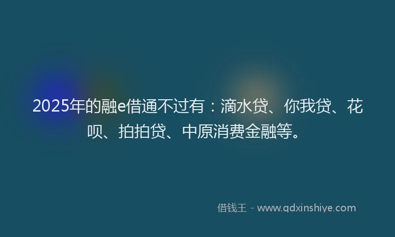 2025年的融e借通不过有：滴水贷、你我贷、花呗、拍拍贷、中原消费金融等。