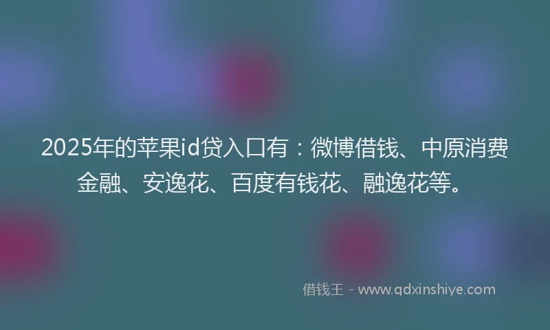 2025年的苹果id贷入口有：微博借钱、中原消费金融、安逸花、百度有钱花、融逸花等。