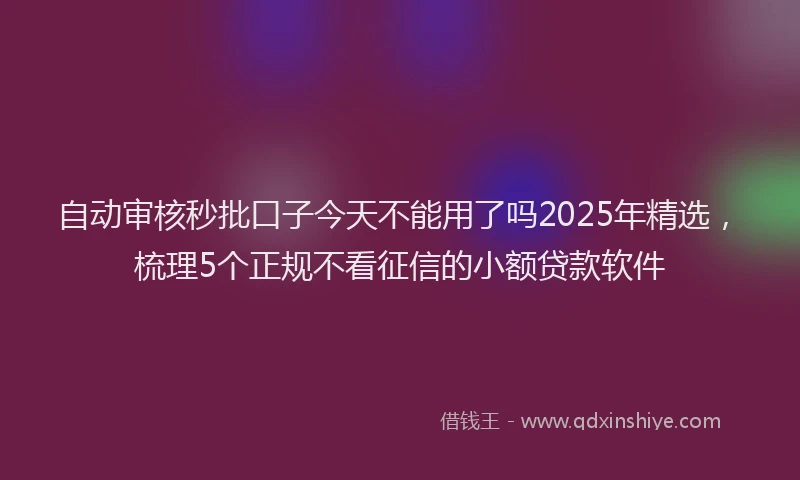自动审核秒批口子今天不能用了吗2025年精选，梳理5个正规不看征信的小额贷款软件