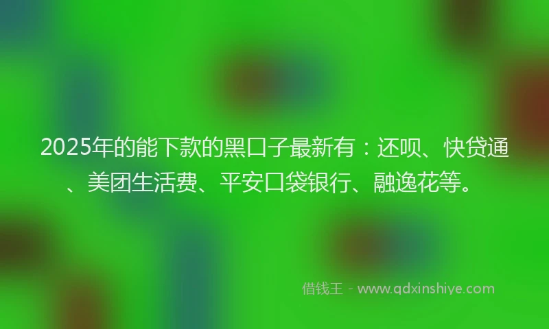 2025年的能下款的黑口子最新有：还呗、快贷通、美团生活费、平安口袋银行、融逸花等。