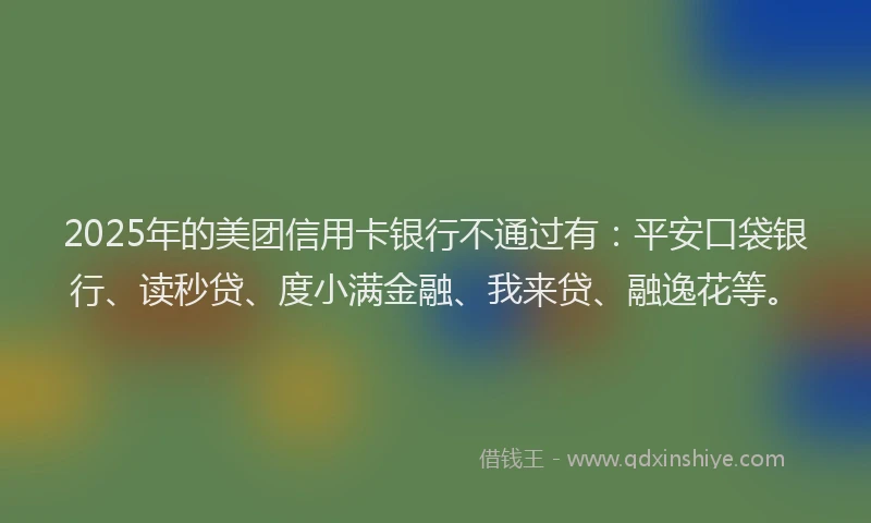 2025年的美团信用卡银行不通过有：平安口袋银行、读秒贷、度小满金融、我来贷、融逸花等。