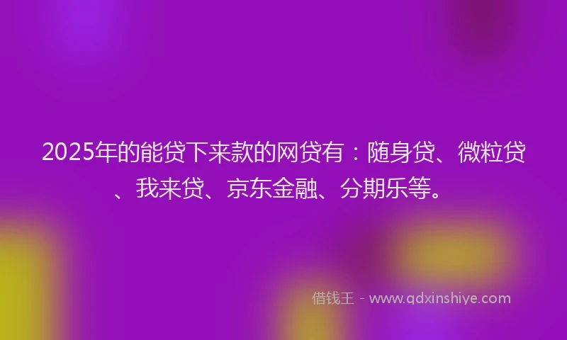 2025年的能贷下来款的网贷有：随身贷、微粒贷、我来贷、京东金融、分期乐等。