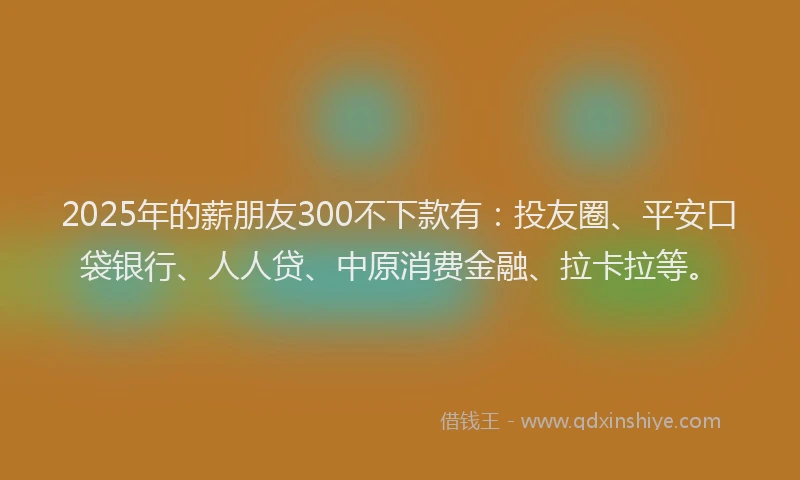 2025年的薪朋友300不下款有：投友圈、平安口袋银行、人人贷、中原消费金融、拉卡拉等。
