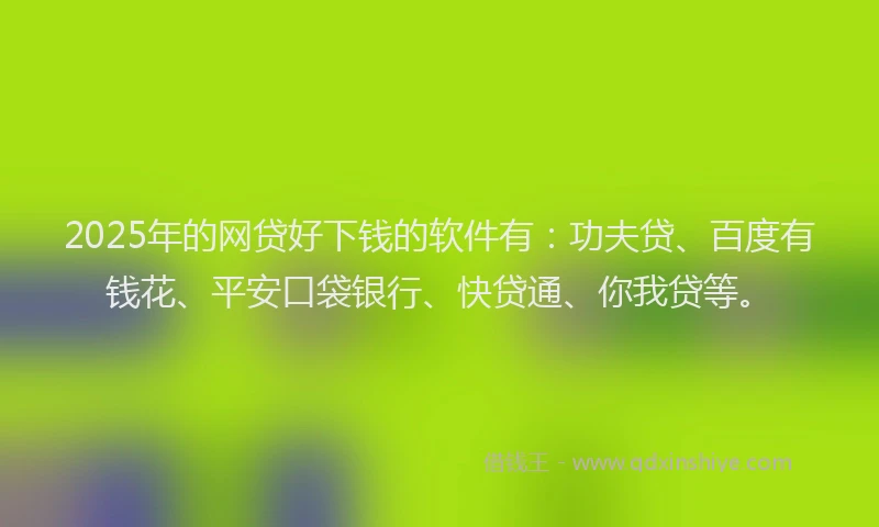 2025年的网贷好下钱的软件有：功夫贷、百度有钱花、平安口袋银行、快贷通、你我贷等。