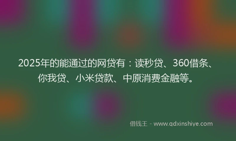 2025年的能通过的网贷有：读秒贷、360借条、你我贷、小米贷款、中原消费金融等。