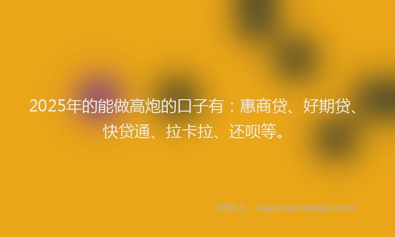 2025年的能做高炮的口子有：惠商贷、好期贷、快贷通、拉卡拉、还呗等。